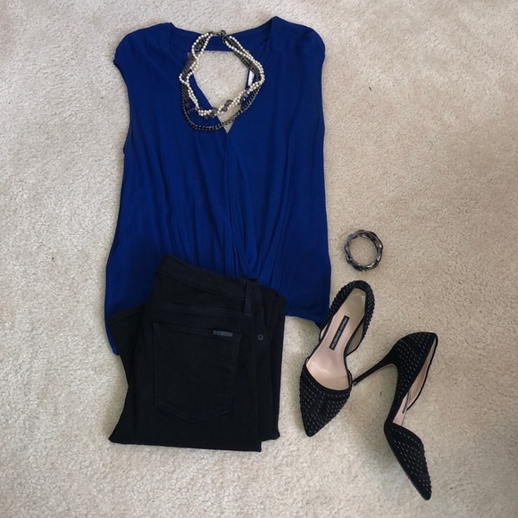 Ella Moss Royal Blue Wrap Blouse with Open Back - Picture 3 of 6